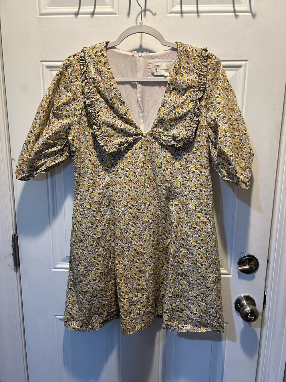 Anthropologie Yellow Floral Dress with Peter Pan Collar